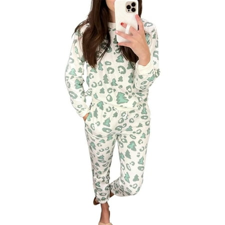 Ma&Baby Women 2 Piece Pajamas Set Long Sleeve Crew Neck Santa Claus Christmas Pajamas