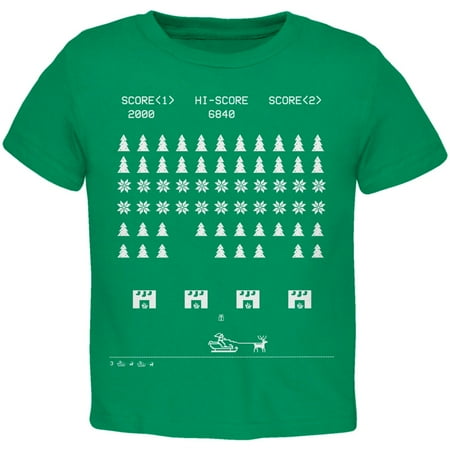 Santa Game Ugly Christmas Sweater Green Toddler T-Shirt - 2T