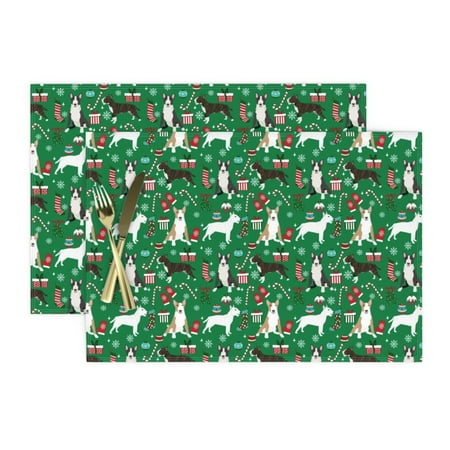 Cloth Placemats Bull Terrier Bull Terrier Christmas Snowflakes Candy Set of 2