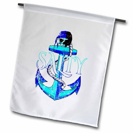3dRose Salty nautical ship anchor and pirate skull in bright coastal colors. - Garden Flag, 18 by 27-inch