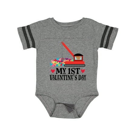 Inktastic My 1st Valentines Day Truck Crane Gift Baby Boy or Baby Girl Bodysuit