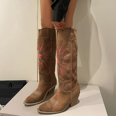 ERTUTUYI Ladies Fashion Flock Vintage Embroidered Boots Pointed Toe Heel High Knee Boots Brown 40
ERTUTUYI Ladies Fashion Flock Vintage Embroidered Boots Pointed Toe Heel High Knee Boots Brown 40