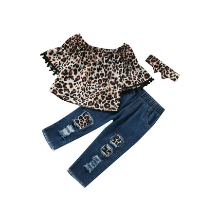 Sunisery Toddler Baby Girls Clothes Off Shoulder Leopard Tops T-Shirt Denim Pants 3PCS Fall Outfits Black 12-18 Months
Sunisery Toddler Baby Girls Clothes Off Shoulder Leopard Tops T-Shirt Denim Pants 3PCS Fall Outfits Black 12-18 Months
