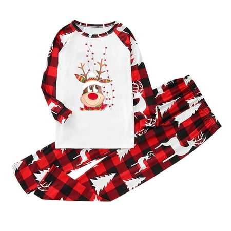 Sanfanil Women Mom Family Christmas Pajamas Cute Christmas Print Pajamas Plaid Holiday Pajamas Set Parent Child