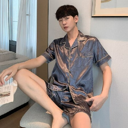 PIKADINGNIS Mens Pajamas Set Summer Elastic Waist Men Sleepwear Silk Mens Short Sleeve Nightwear Print Top + Short Pant Homewear Set
PIKADINGNIS Mens Pajamas Set Summer Elastic Waist Men Sleepwear Silk Mens Short Sleeve Nightwear Print Top + Short Pant Homewear Set