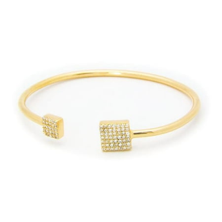 Slender Elegance Square CZ Ends Golden Cuff Bangle in Sterling Silver