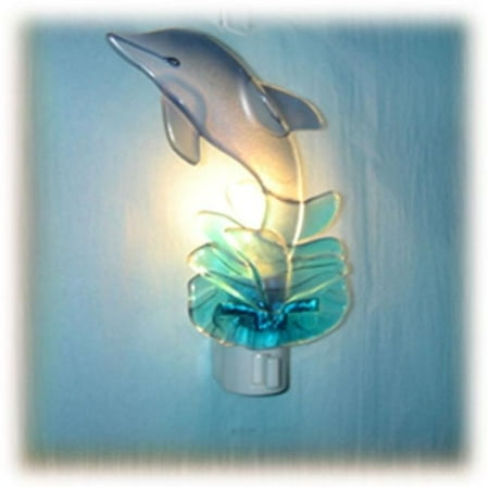 W2 Trading WT-NL008A Glass Dolphin Night Light Blue