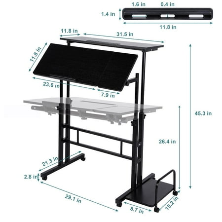 Tebru Mobile Standing Compute, Mobile Standing Computer Workstation Home Office Desk with Wheels and Host Shelf