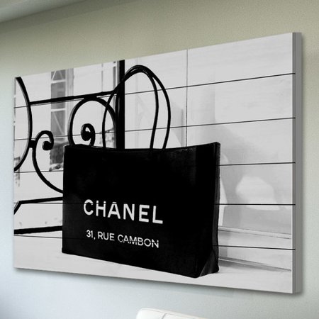 "Bag Black" Painting Print on White Wood