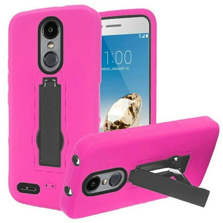 LG Aristo 2/Tribute Dynasty Case, by Insten Dual Layer Hybrid Stand PC/TPU Rubber Case Cover for LG Aristo 2/Tribute Dynasty - Hot Pink/Black