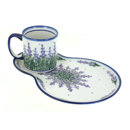 Blue Rose Polish Pottery Lavender Fields Oval Breakfast Plate & Mug Set