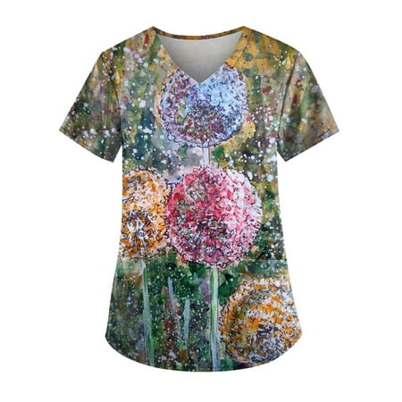 QAZXD Womens Tops and Blouses Summer Fashion Short Sleeve V Neck T Shirts Printed Scrubs with Pocket
QAZXD Womens Tops and Blouses Summer Fashion Short Sleeve V Neck T Shirts Printed Scrubs with Pocket