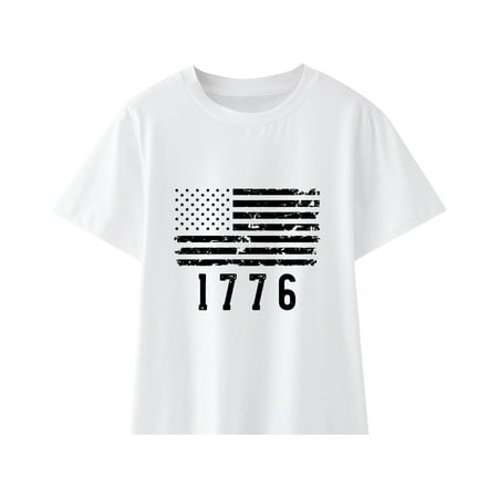 ZMHEGW Boys Girls T-Shirt Short Sleeve Tops Independence Day Print White 140