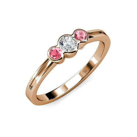 Diamond (SI2-I1 G-H) and Pink Tourmaline Three Stone Ring 0.52 ct tw in 14K Rose Gold.size 8.5
Diamond (SI2-I1 G-H) and Pink Tourmaline Three Stone Ring 0.52 ct tw in 14K Rose Gold.size 8.5