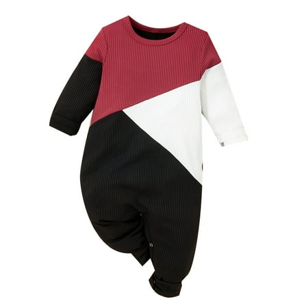 Newborn Baby Boy Clothes Infant Boy Outfits Long Sleeve Romper Splicing One Piece Jumpsuit Clothing Red 9-12 Months