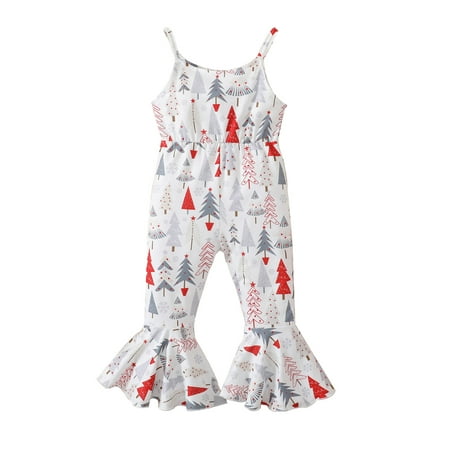 

Rovga Kids Girls Baby Toddler Bodysuits Christmas Sleeveless Cartoon Prints Romper Bell Bottoms Flare Jumpsuit Clothes