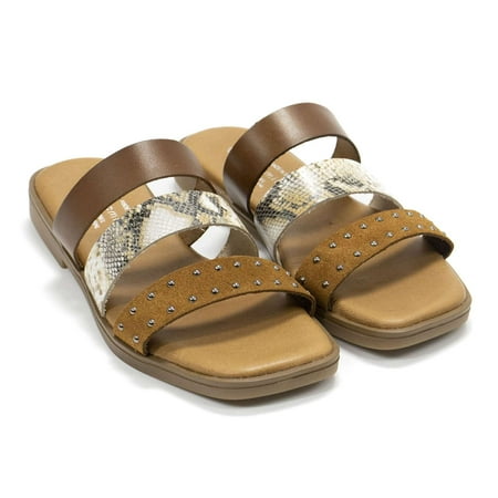 Eric Michael Women s Demi Three Strap Slide Sandals Brown 10 M US