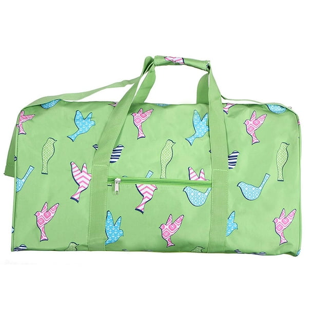 21 Inch Fashion Print Shoulder Strap Overnight Carry On Duffle Bag - Personalization (Green Bird)