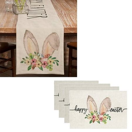 Happy Easter Eggs Rabbits Floral Table Runner 13x72 Inches with Table Mats Set of 4
Happy Easter Eggs Rabbits Floral Table Runner 13x72 Inches with Table Mats Set of 4