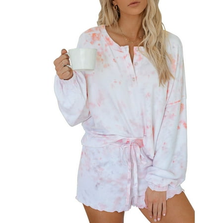Afunbaby Women Pajamas Set Casual Loose Tie Dye Clothing Sets Long Sleeve Top Cute Sleepwear High Waist Shorts
Afunbaby Women Pajamas Set Casual Loose Tie Dye Clothing Sets Long Sleeve Top Cute Sleepwear High Waist Shorts