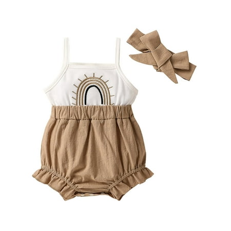 Infant Baby Girls Romper Rainbow Embroidery Sleeveless Sling Spaghetti Strap Jumpsuits Summer Casual Bodysuits with Headband
Infant Baby Girls Romper Rainbow Embroidery Sleeveless Sling Spaghetti Strap Jumpsuits Summer Casual Bodysuits with Headband