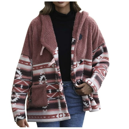 Lilgiuy Women s Printing Horn Buckle Hooded Pocket Recreational Long Sleeve Tops Fall Dresses for 2022 Spring Winter
