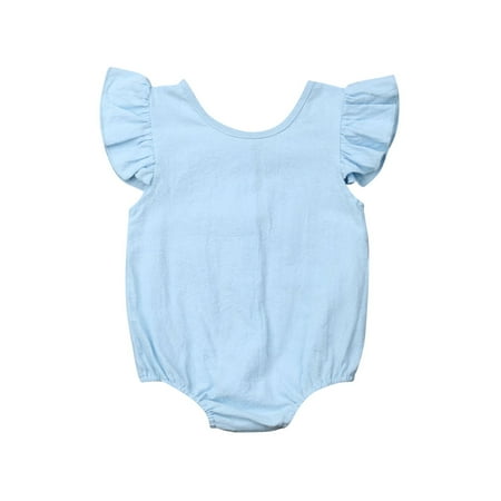 TOPGOD Baby Girl Ruffled Flying Sleeve Bodysuit Back Button Romper Summer Dress