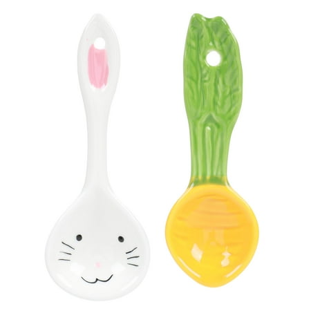 2Pcs Easter Ceramic Soup Spoons Household Spoons Rice Eating Spoons for Kids