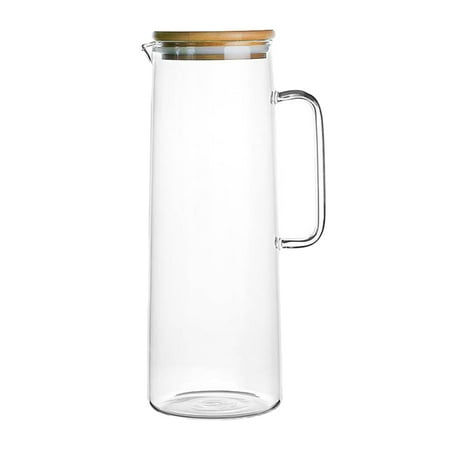 

1.7L Glass Water Pitcher with Handle Bamboo Lid Heat Resistant Cold Hot Capacity Tea Pitcher Water Jug