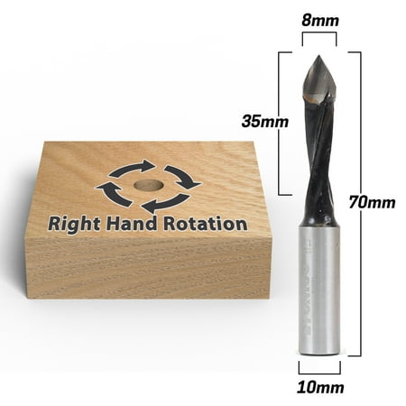8mm Right Hand Through Hole Boring Bit - 10mm Shank - Yonico 42208R
