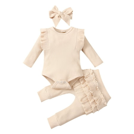 Newborn Infant Toddler Baby Girl Clothes Ruffle Sleeves Romper Bodysuit Pants Outfits Set with Headband Beige
Newborn Infant Toddler Baby Girl Clothes Ruffle Sleeves Romper Bodysuit Pants Outfits Set with Headband Beige