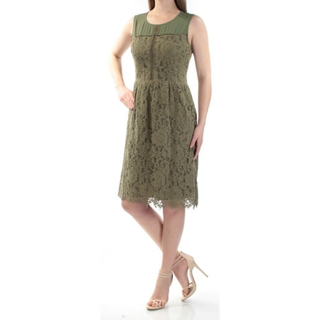 MAISON JULES Womens Green Lace Sleeveless Jewel Neck Above The Knee Fit + Flare Dress Size: 6