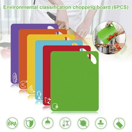 Goulian 6 Pcs Flexible Plastic Cutting Board Mats Set Colored Kitchen Mats with Food Icons Easy Grip Handles
Goulian 6 Pcs Flexible Plastic Cutting Board Mats Set Colored Kitchen Mats with Food Icons Easy Grip Handles