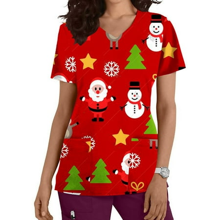 Womail Womens Scrub Tops Printing Workwear V-neck Short Sleeve T Shirts Solid Color Overalls
Womail Womens Scrub Tops Printing Workwear V-neck Short Sleeve T Shirts Solid Color Overalls