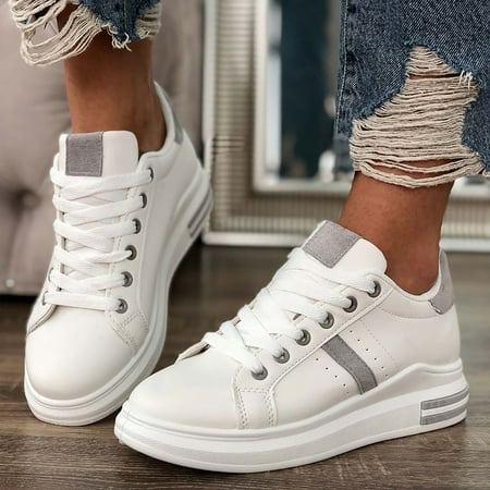 Women Ladies Fashion Retro Wedge Heel Platform Casual Shoes White Shoes