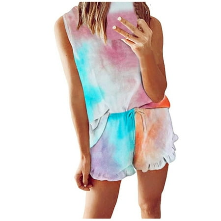 MIARHB Womens Tie-Dye Printed Ruffle Short Pajamas Set Tops Shorts Loungewear Sleepwear Multicolor L
MIARHB Womens Tie-Dye Printed Ruffle Short Pajamas Set Tops Shorts Loungewear Sleepwear Multicolor L