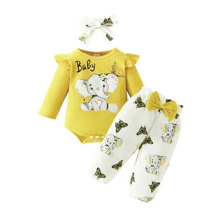 Acuteok Baby Girl 3Pcs Fall Outfits Long Sleeve Elephant Print Romper + Bow Pants + Headband Set Infant Outfit
Acuteok Baby Girl 3Pcs Fall Outfits Long Sleeve Elephant Print Romper + Bow Pants + Headband Set Infant Outfit
