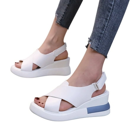 YTJX Fashion Womens Breathable Lace Up Shoes Thick Soled Wedges Casual Sandals