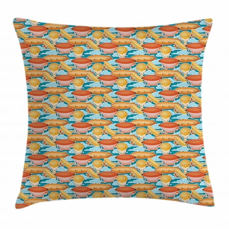 Vintage Airplane Throw Pillow Cushion Cover, Zeppelin Hot Air Balloon Blimp and Propeller Plane Pattern in Cloudy Sky, Decorative Square Accent Pillow Case, 18 X 18 Inches, Multicolor, by Ambesonne