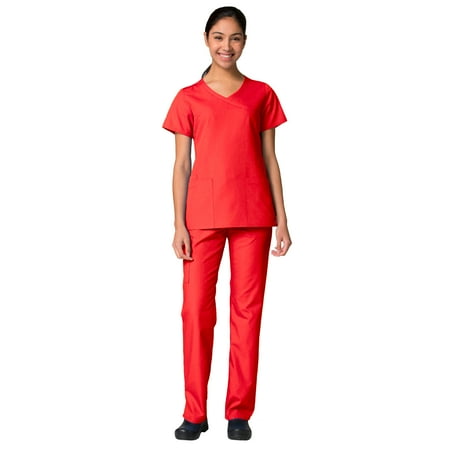 Maevn Red Panda Women s Curved Mock Wrap Top & Full Elastic Cargo Pant Scrub Set
