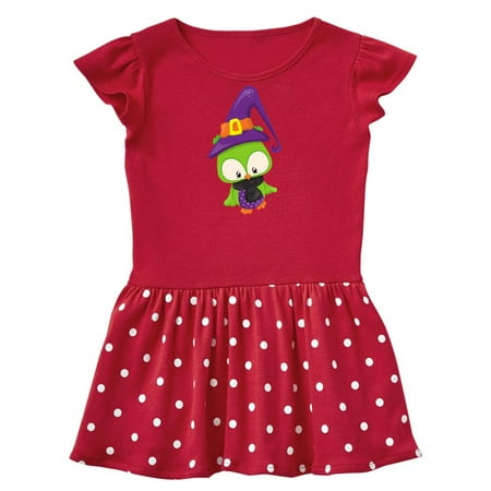 Inktastic Green Owl Owl Wearing Witch Hat Halloween Gift Toddler Girl Dress