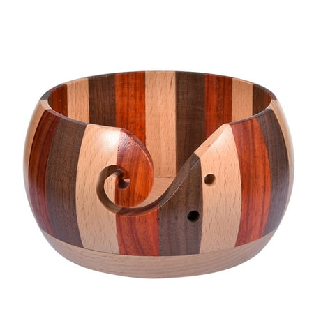 ibaste Wooden Yarn bowl Handmade Woven Round Bowl for Knitting and Crochet