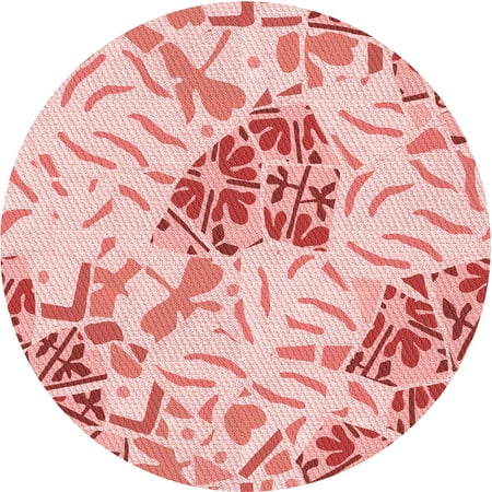 Ahgly Company Indoor Round Patterned Shocking Orange Area Rugs 7 Round
