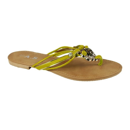 Peach Couture Black Gem Stone Flower Open Back Summer Flip Flop Sandal