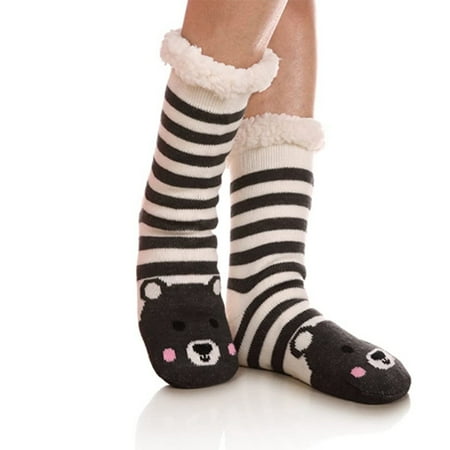 WOXINDA Women s Winter Super Soft Warm Fuzzy Fleece-Lined Grippers Slipper Socks