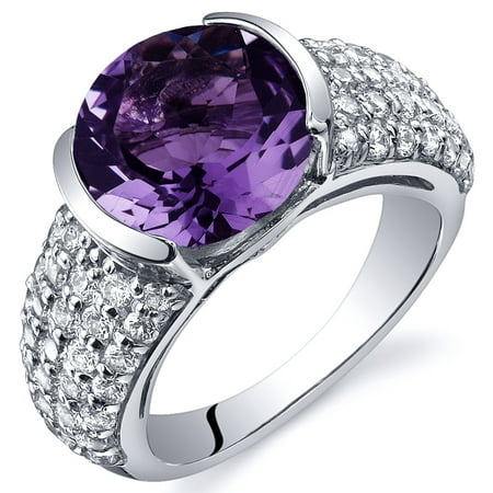 Peora 3.25 Ct Amethyst Engagement Ring in Rhodium-Plated Sterling Silver