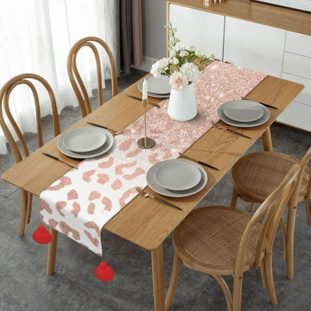 Rose Gold Glitter Printed Table Runner Imitation Linen Table Runner With Red Tassels For Party And Dining Room 14 x 60
Rose Gold Glitter Printed Table Runner Imitation Linen Table Runner With Red Tassels For Party And Dining Room 14 x 60