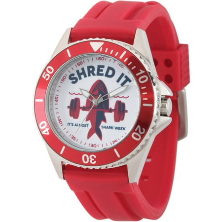 Discovery Channel Shark Week Men's Honor Stainless Steel Watch, Red Bezel, Red Rubber Strap