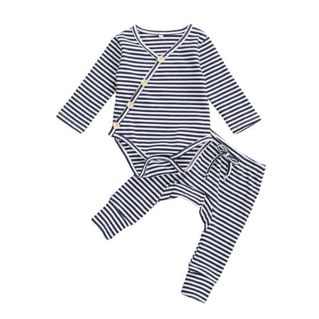 QILINXUAN Newborn Baby Pajamas Kimono Onesie Long Sleeve Pants Toddler Ribbed Outfits Fall Clothes