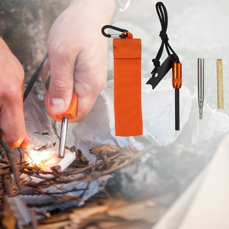 

Jxuto Creative Fire Starter Storage Handle Magnesium Flint Blow Fire Tube Orange Bag Scraper Kit for Outdoor Survival